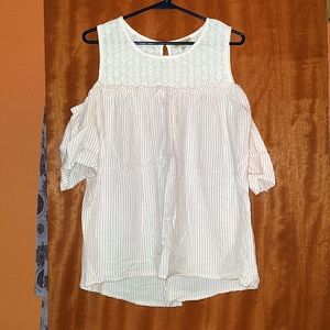 Democracy Pink Cream Striped Off The Shoulder Top